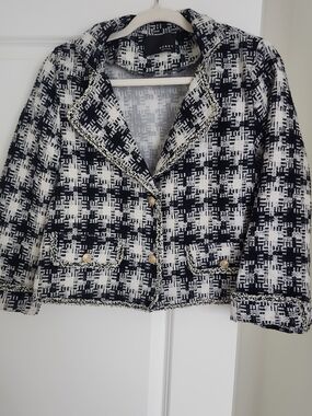 Honey Black & White Tweed Cropped Blazer